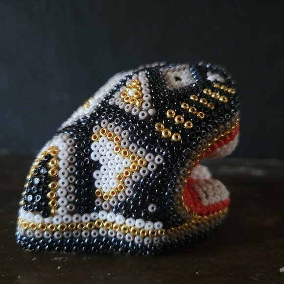 Vintage Small Huichol Beaded Jaguar Head Mexican Folk Art - Picture 2 of 9
